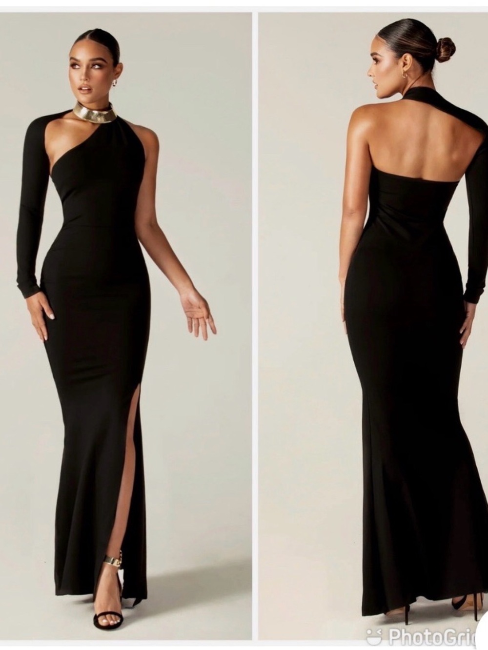 One-Shoulder Black Evening Dress with Long Sleeve